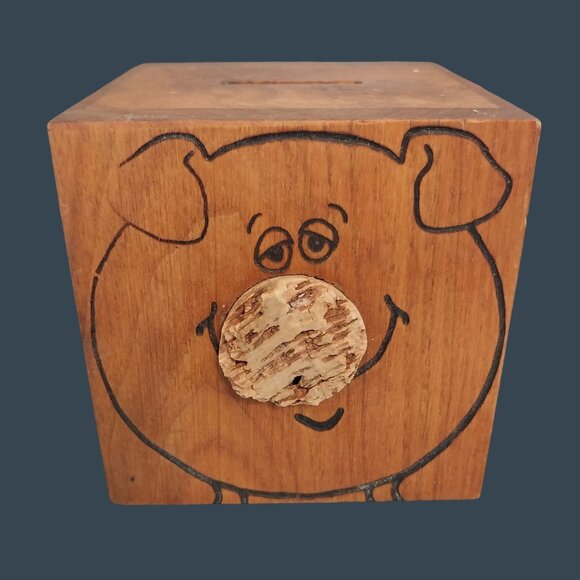 Toystalgia Wood Piggy Bank With Cork Nose Cute Piglet Design Vintage 1976 - Picture 1 of 7